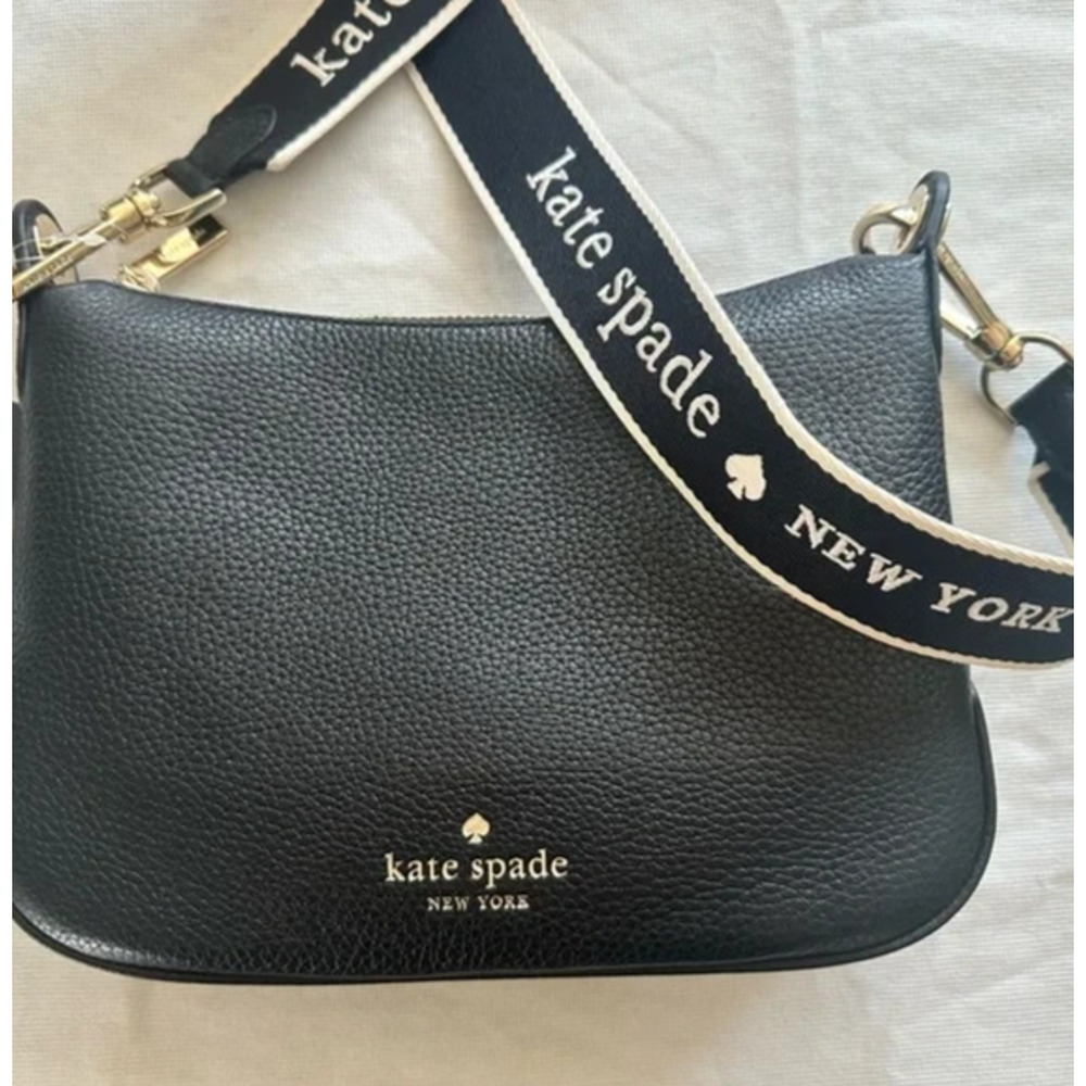 Kate Spade Rosie Small Crossbody Bag Pebbled Leather, Black Logo Strap